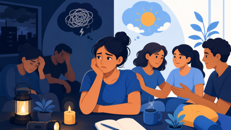 Ilustración de la guía ¿Cómo afectan los apagones a la salud mental? Guía para reconocer el impacto y protegerse