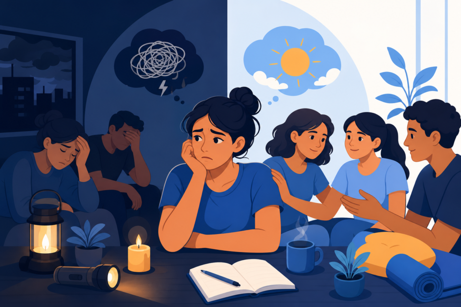 Ilustración de la guía ¿Cómo afectan los apagones a la salud mental? Guía para reconocer el impacto y protegerse