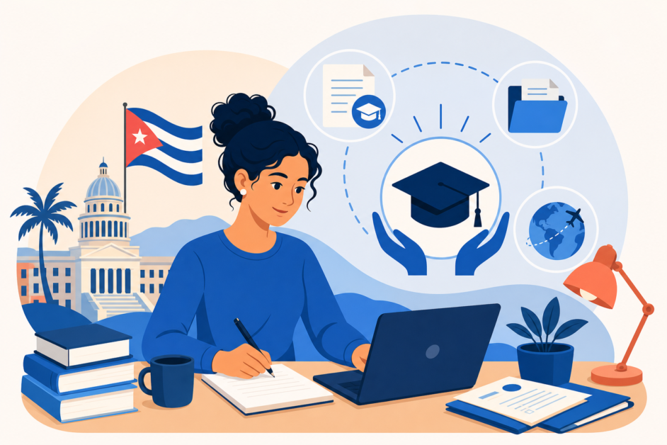 Ilustración de la guía ¿Cómo solicitar una beca de Fundación Carolina desde Cuba?