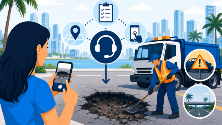 Ilustración de la guía ¿Cómo reportar un bache en Miami?