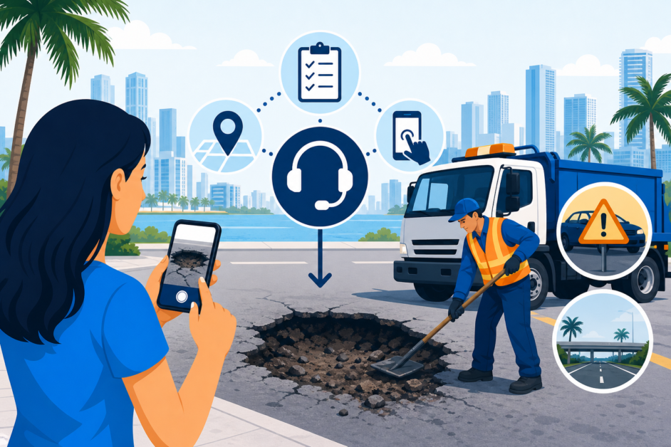 Ilustración de la guía ¿Cómo reportar un bache en Miami?