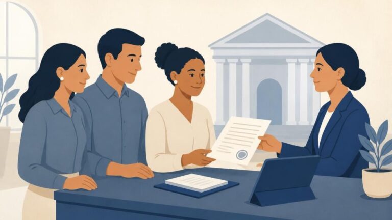 Socios fundadores presentan una escritura notarial para registrar una cooperativa ante una oficina institucional.