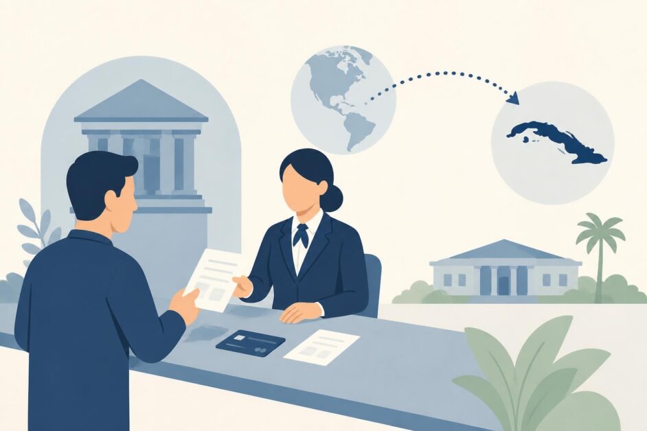 Persona realiza una transferencia bancaria internacional con destino a Cuba.