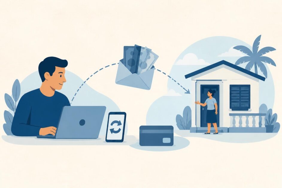Persona realiza una transferencia digital que llega a una vivienda cubana con tarjeta y efectivo.