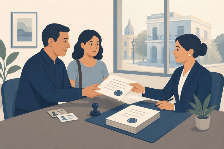 Notaria recibe una escritura de autorización de un propietario y una persona que solicita residir en una vivienda de La Habana.