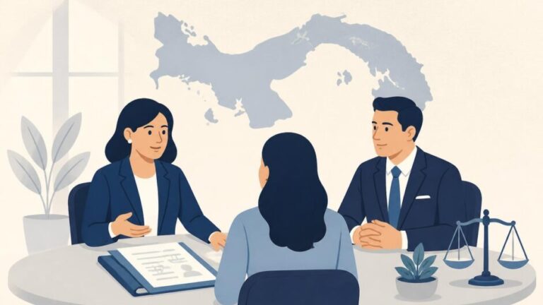 Persona comparando asesoría de dos profesionales legales para un trámite migratorio en Panamá.