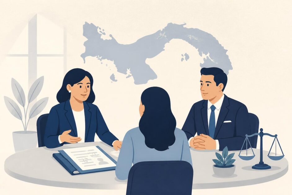 Persona comparando asesoría de dos profesionales legales para un trámite migratorio en Panamá.