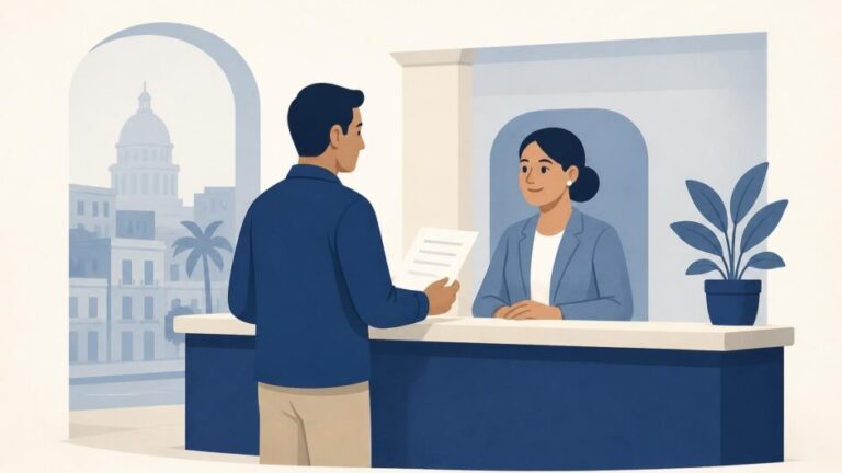 Persona consulta en una oficina del Poder Popular de La Habana.
