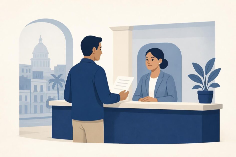 Persona consulta en una oficina del Poder Popular de La Habana.