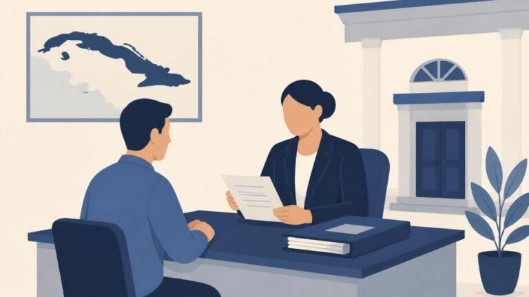 Persona entrega documentos a un profesional en una oficina de consultoría jurídica.