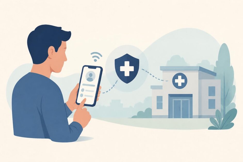 Persona adulta envía una autopesquisa de salud desde un teléfono hacia un policlínico.