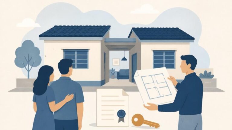 Dos viviendas contiguas comunicadas, con propietarios, arquitecto y documento notarial.