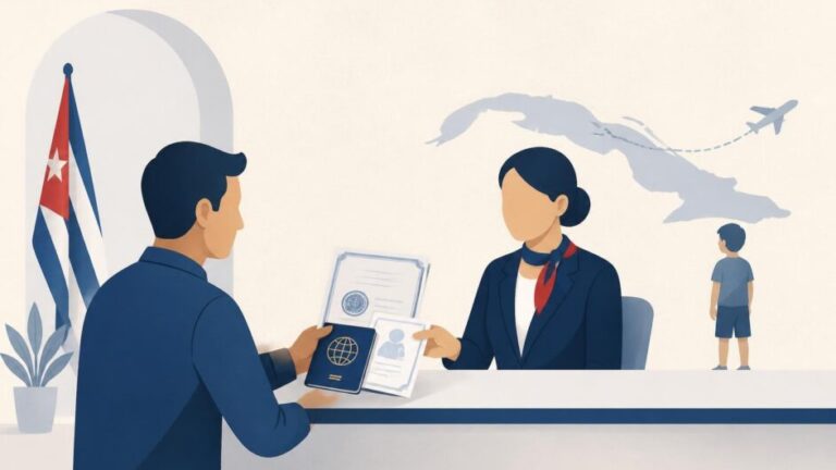 Progenitor entrega documentos en un consulado cubano para autorizar el pasaporte o viaje de un menor en Cuba.