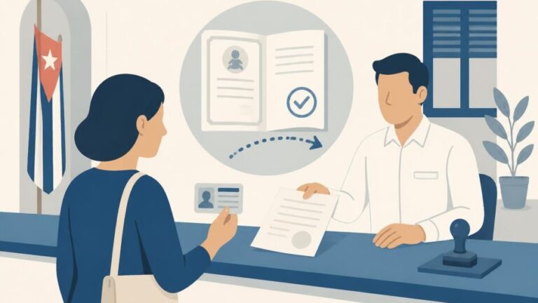 Persona recibe documentos actualizados en una oficina de Registro Civil.