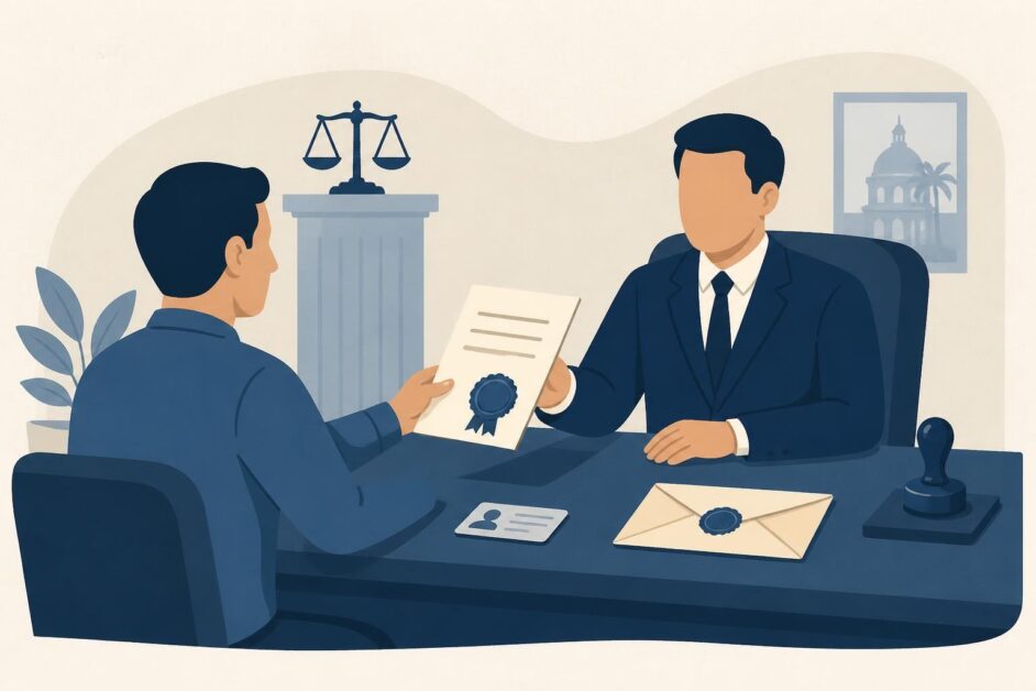 Persona formaliza ante notario la revocación de un poder y prepara una notificación para el apoderado.
