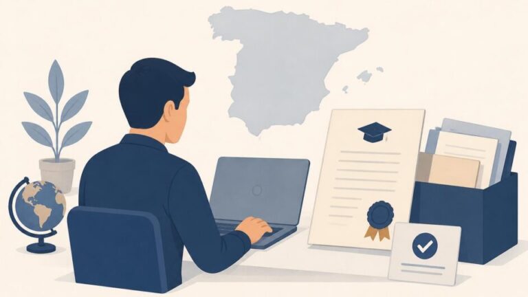 Persona presenta en línea documentos universitarios legalizados para homologar su título en España.