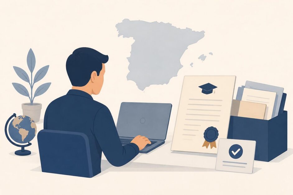 Persona presenta en línea documentos universitarios legalizados para homologar su título en España.