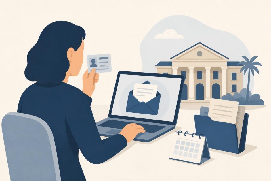 Persona registra una solicitud digital de cita consular con documentos de identidad.