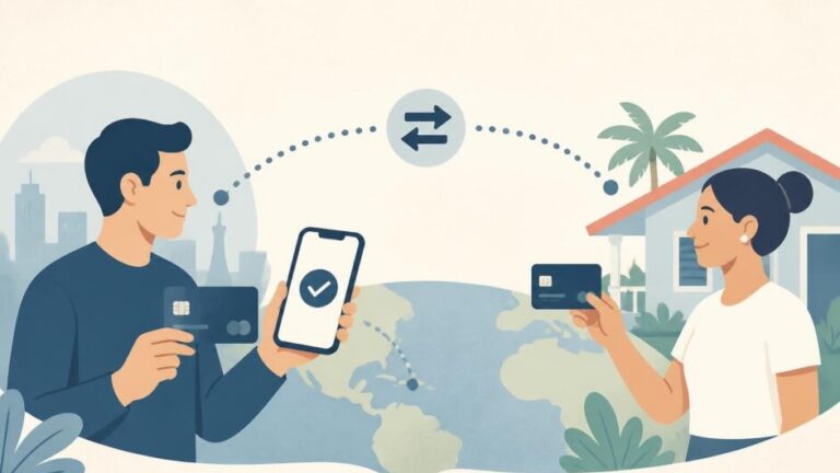 Dos personas conectadas por una transferencia de dinero hacia una tarjeta bancaria en Cuba.