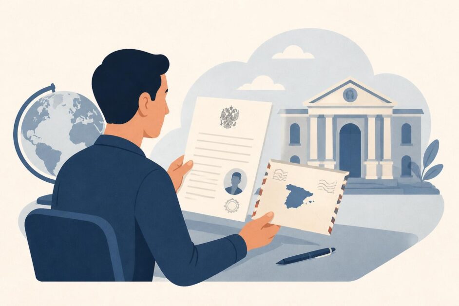 Persona prepara una solicitud de certificado de nacimiento para enviarla al Registro Civil español.